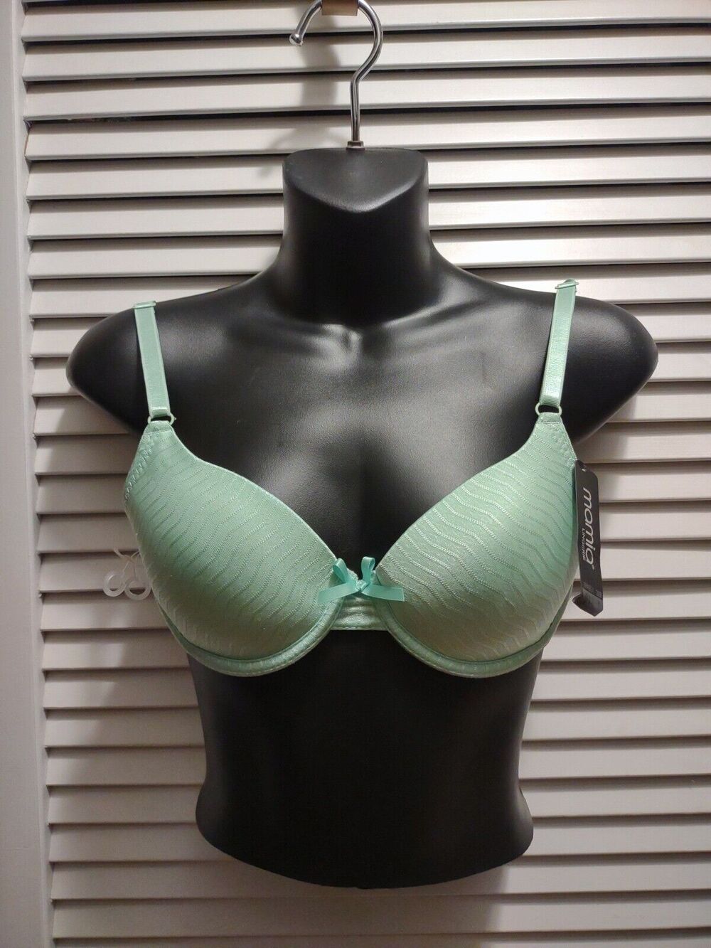 NWT MaMia Women's Bra 32B Green Underwire Lightly Lined Textured BR4097J1